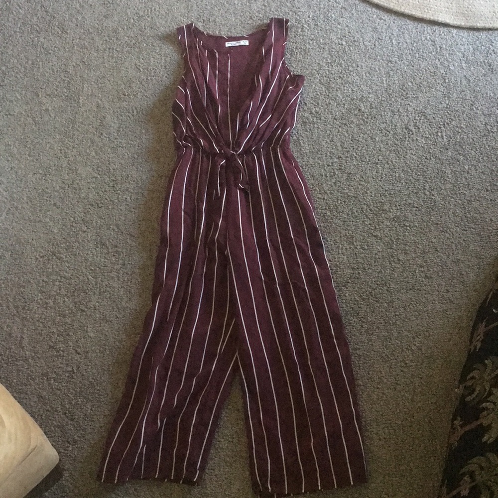 White and Dark Violet Striped Jumpsuit